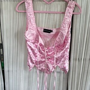 PrettyLittleThing Light Pink Satin Floral Corset Top